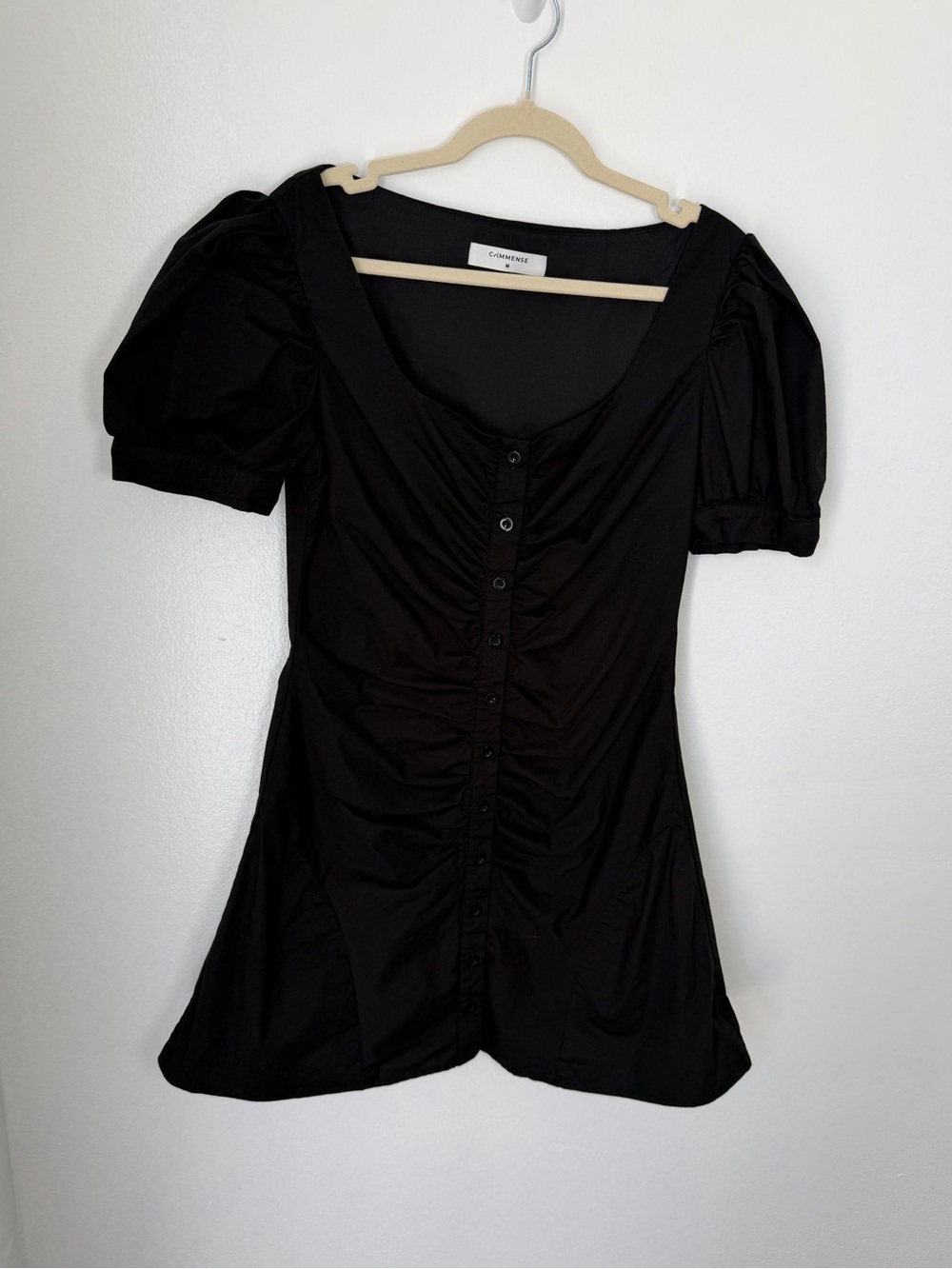 Commense Black Puff-Sleeve Button-Front Mini Dress - Picture 6 of 7